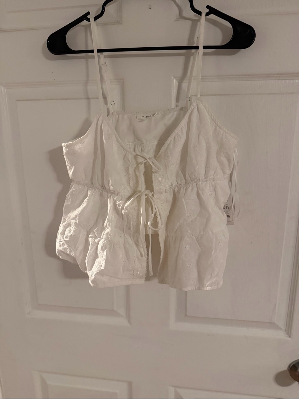 White Eyelet Tie-Front Cami Top